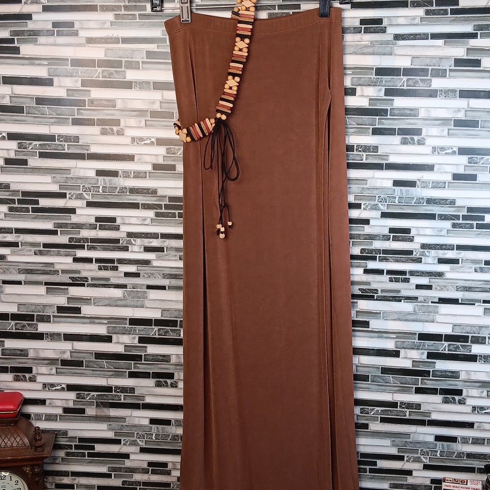 Vintage Slinky Vintage Caramel Brown Women's Skirt Large Xtra Slim Festivalvibes